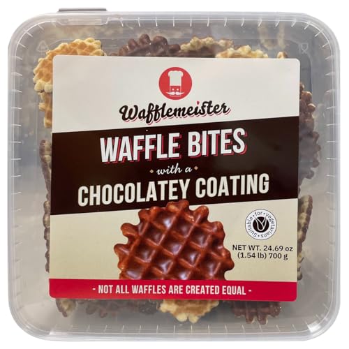 Wafflemeister Belgian Chocolate Waffle Bites - Authentic Handmade Liège Style Mini Waffles - Dipped in Real Belgian Chocolate - 24.69 Oz