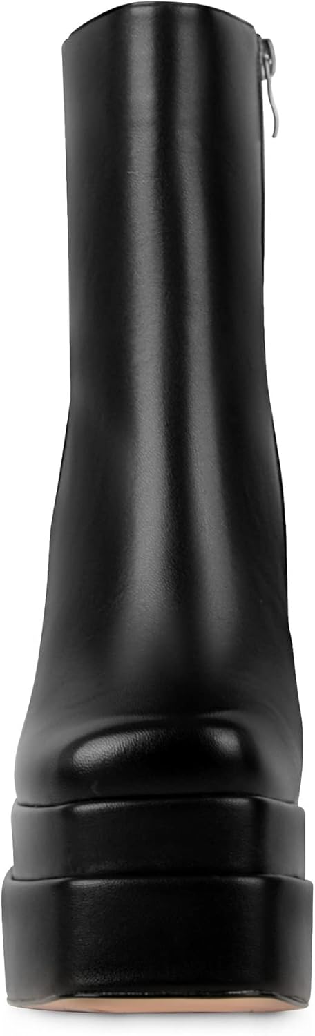 ANN CREEK Women's Double Platform Ankle Boots Chunky Heel Booties Side Zipper Square Toe High Heel Casual Boots - Image 5