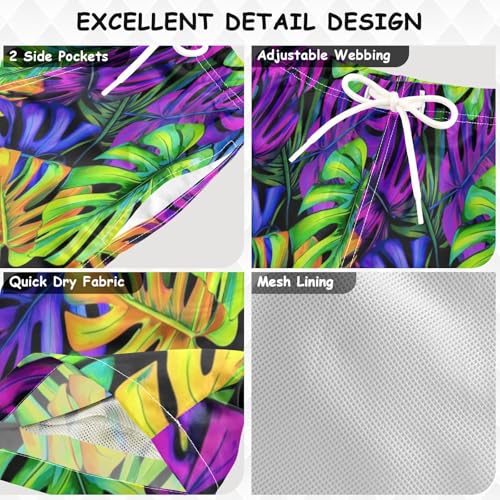 Swim Shorts for Boys, Anti-Chafe Swim Trunks Boys 2 T, Monstera Leaves3