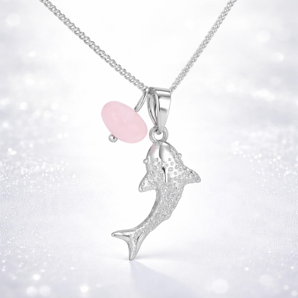 SUPAC Whale Shark Necklace with Sea Glass Accent, Gold and Silver Chain - 5 Color Options