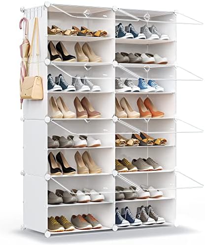 HOMICKER Shoe Rack Organizer, 32 Pair Shoe Storage Cabinet with Door Expandable Plastic Shoe Shelves for Closet,Entryway,Hallway,Bedroom