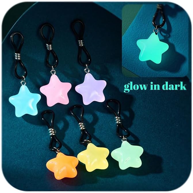 Longita Glow in The Dark Fake Nipple Rings Adjustable Fake Nipple Piercing Comfortable Elastic Nooses Silicone Cute Star Heart Shape Non-Piercing Faux Body Jewelry for Women Valentine's Day