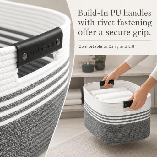 Image of 19.2GAL Sturdy Large Laundry Basket with Handles for Bathroom, Dorm Dirty Clothes, Portable Aesthetic Boho Cute Woven Storage Blanket Baskets for Living Room Decor Girls Boys Pets Toys Mix Black