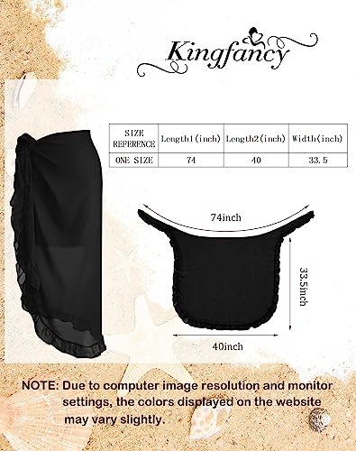 Kingfancy Women's Beach Swimsuit Cover Ups Bikini Wrap Chiffon Sarong Summer Shawl Pareo Skirt for Swimwear Flounces Black - Image 6