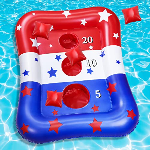36' Inflatable Pool Games for Adults Family, Cornhole Bean Bag Toss Game Floating Pool Toys Adults American Flag Swimming Water Toys for Kids Ages 4-8-12 Patriotic 4th of July Games