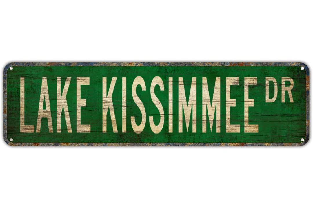 Peiyeety A007 Vintage Metal Tin Sign Lake Kissimmee Drive Street Sign, Retro Wall Decor For Home, Bar, Garage, Cafe, Man Cave, Lake House, Travel Room, Rustic Wall Art For Indoor And Outdoor Decor, 4X16 Inch