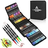 DA LI SHI Artist Coloring Marker Set,Dual Tip Brush Pens Art Markers,Brush Tip Pens and Fineliner with Premium Case,for Artist Adult Kids Coloring Calligraphy Journal Doodling Drawing (set of 100)