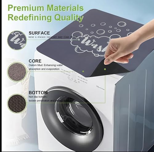 Image of Homecloud Non-Slip Washing Machine Mat - Durable Waterproof Protective Cover for Washer & Dryer, Dust-Resistant Mat Ideal for Laundry Room & Kitchen Appliances (Grey Wash)