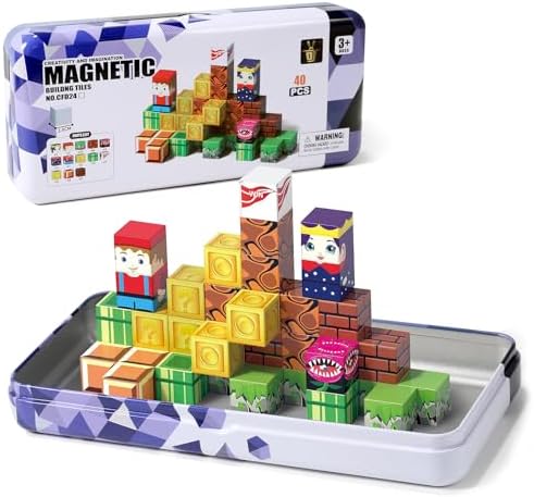 Magnetic Blocks, 40pcs Building Blocks with Storage Case, Toddler Toys Magnetic Tiles, Learning Toys for 3 Year Old, Building Blocks Boys and Girls Kids Ages 4-8