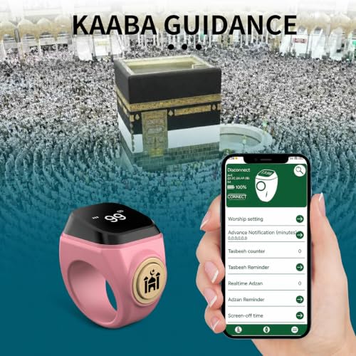 Image of Smart Tasbih Zikr Ring,18mm (8) Muslim Digital Azan Alarm Clock,APP Support Digital Counter Prayer Reminder Rings, Waterproof 4 Digit Finger Counter zikr Ring for Muslims(Pink)