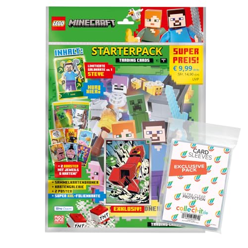 Bundle mit Lego Minecraft Serie 1 Trading Cards - 1 Starter + Exklusive Collect-it Hüllen