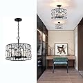 Farmhouse Crystal Convertible Chandelier and Semi Flush Mount Lighting Black Cylinder Drum Shade Pendant for Kitchen Island Dining Room Bedroom Hallway