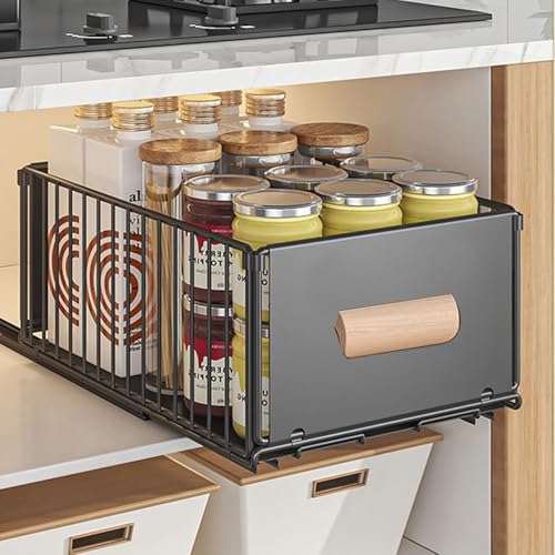 Qivine Teleskopschublade 40cm, Faltbarer Ausziehbare Schublade Metall, Innenschublade Schrank Schubladen Ausziehbar für Küchenschränke, Kein Bohren und Nageln