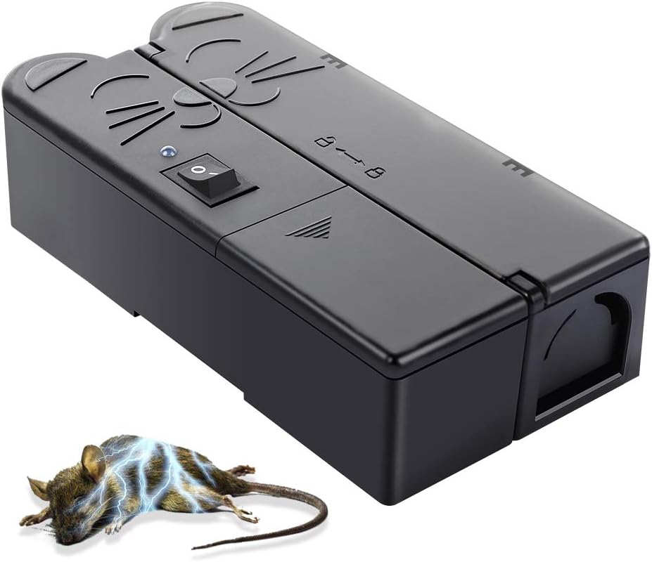 MarkField Smart Mini Killer Trap with AC Plug and Battery, Humane Kill Rodent Mouse Control Indoor Electric Shock Without Touch can be seen, Non-Reusable and Detachable, Black