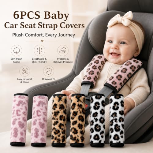 Image of 6 Pieces Car Seat Strap Pads Covers for Baby Kids, Carseat Strap Covers Shoulder Pads, Soft Seat Belt Cover for Infant Stroller Safety Belt Cushion, 2.4 x 5.7 Inches (Multicolor)