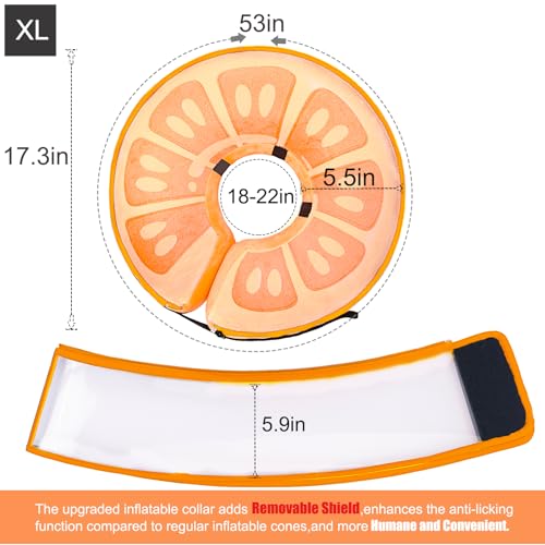 Image of Inflatable Dog Cone Collar for Large Medium Small Dogs, Soft Dog Donut Collar Adjustable Recovery Cone for Pets After Surgery, Extra Enhanced Anti-Licking Guard Shield for Pets (X-Large, Orange)