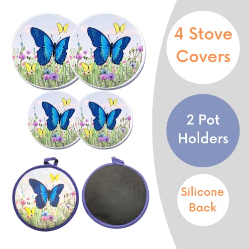 Electric Stove Burner Covers, Round, Range, Cooktop, Decorative (Butterfly Blue Kitchen Set - Stove Covers & Pot Holders) #TOP1