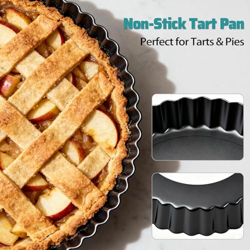 Tart Pan 2 Pack, 10 Inch Tart Pan with Removable Bottom, Nonstick Pie Pan by EPPARN - Used condition - Image 3