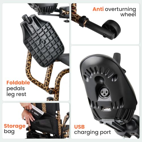 Image of Electric Wheelchairs for Adults,Lightweight Foldable Wheelchair 15 Miles Long Travel Range, 360 Joystick Control Motorized Wheelchair, Support 286 lbs with LED Light Power Wheelchair (Leopard)