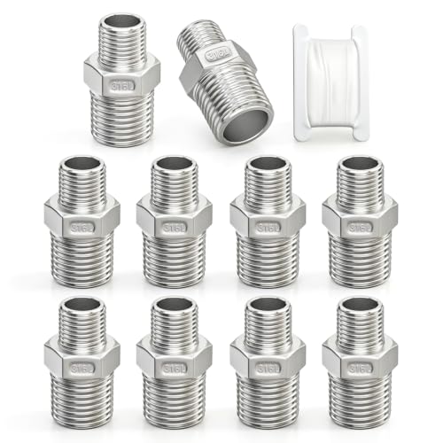 TAISHER 10PCS 316L Hex Nipple, Pipe Fitting 1/2" x 3/8" Male NPT