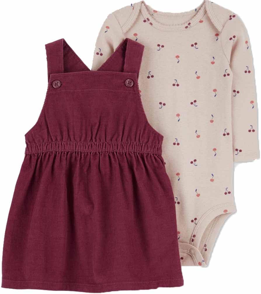 Carter's Just One You Baby Girls' 2 Pc Long Sleeve Cherry Top & Skirtall Set - (Cherry Purple/Tan, Newborn)