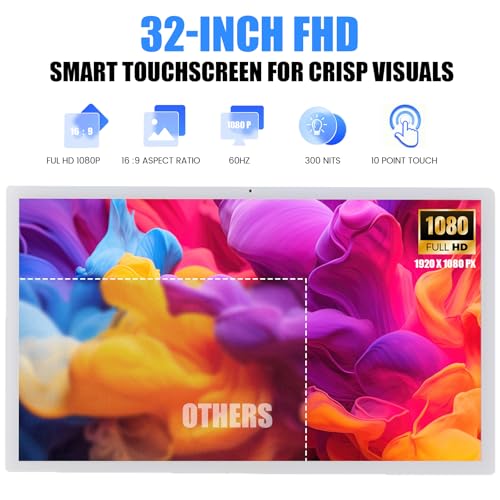 Image of 32 Inch Smart Portable TV on Wheels,FHD Touch-Screen-Monitor,Wireless RollableTV, 8G RAM,128G Storage,Built-in 6-8H Battery,Android 14,Full Swivel Rotation,Remote Control (White)