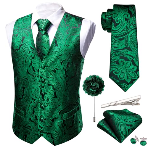 Image of Barry.Wang Formal Men Flower Vest Paisley Jacquard Silk Ties Suit Waistcoat Set Wedding 5PCS