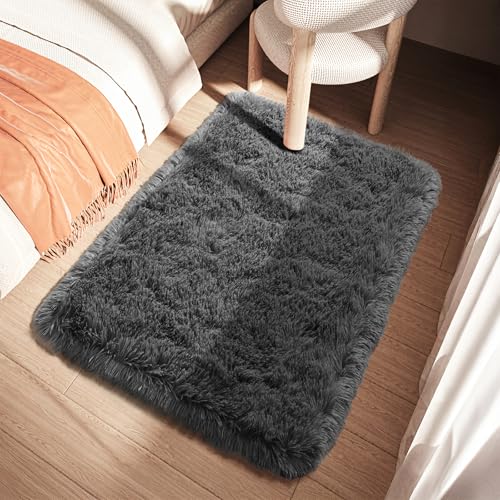 Grey 3' x 2' Modern Fluffy Area Rug for Bedroom, Living Room, Kids Playroom, Nursery Room, Teen Living Room, Dorm
