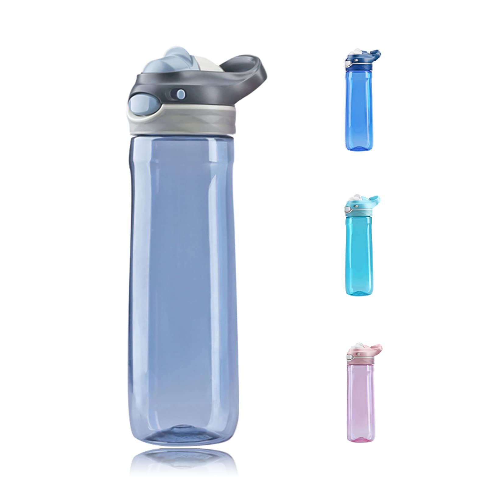 26oz Grey Water Bottle No Straw, 100% Leakproof Lock Button Clear Bottle with Handle, Car…
