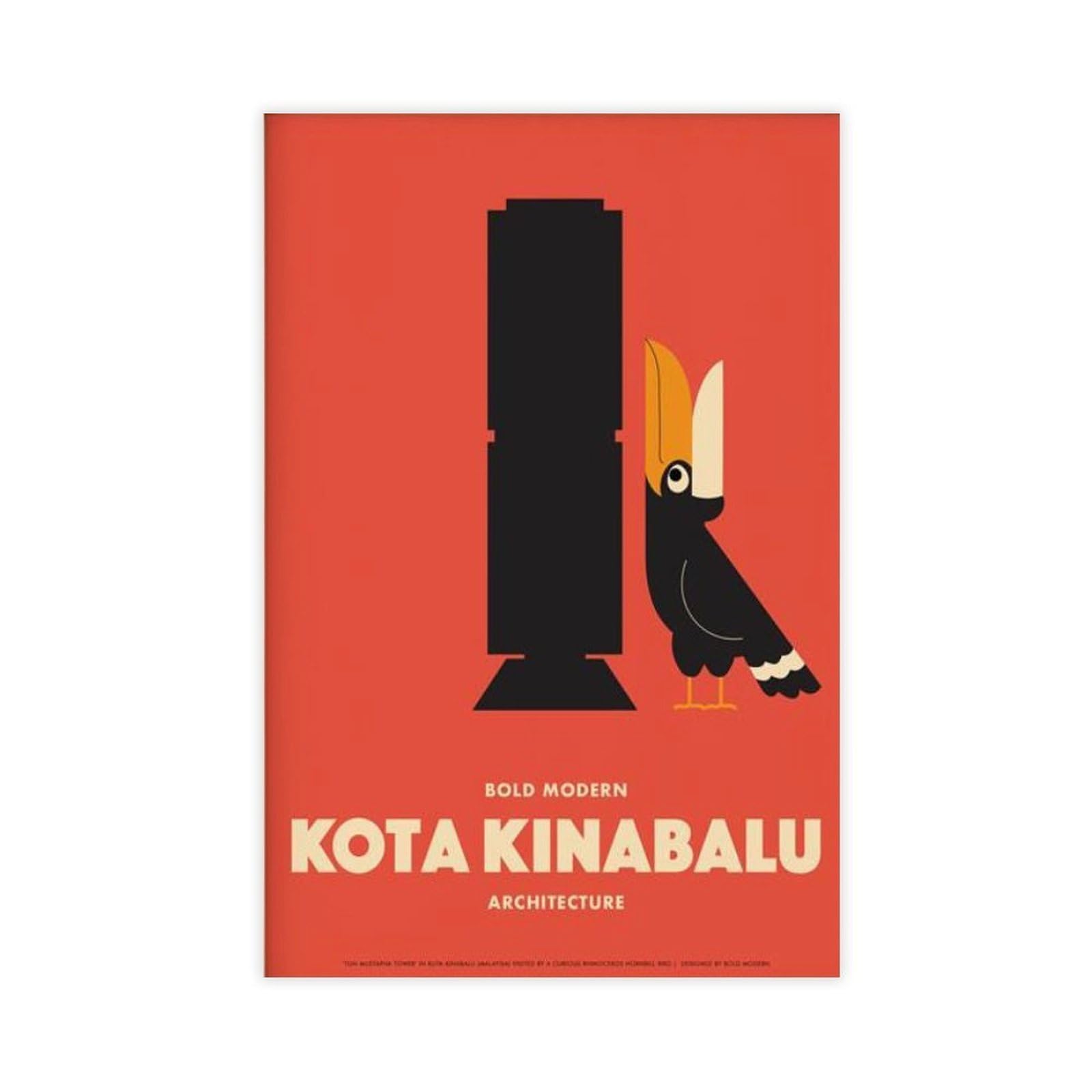 GJtyRFH Kota Kinabalu Architecture Tun Mustapha Tower And A Curious Hornbill Malaysia Canvas Wall Art Posters And Prints Room Aesthetic Bedroom Office Decor 12" L X 18" W