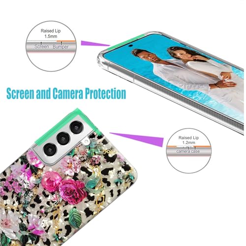 Coque Galaxy S22 Plus anti-choc fleur rose et paillettes nacrées - 3