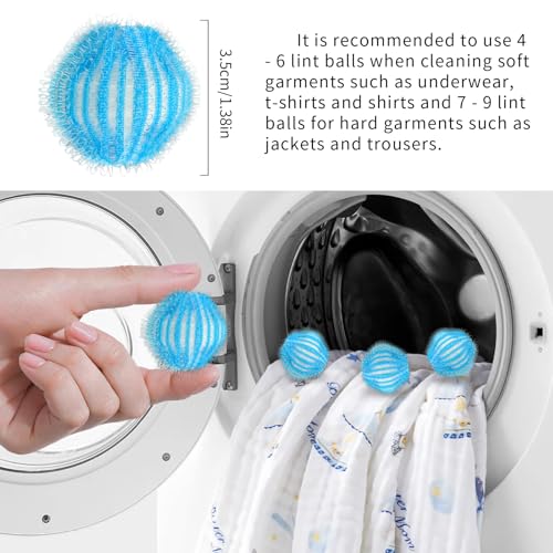 CNMTCCO Tierhaarentferner Waschmaschine,12 Stück Wiederverwendbar Fusselbälle Waschmaschine, Entfernt Tierhaare, Flusen, für Waschmaschine und Trockner(Blau)