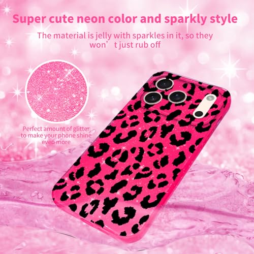 Coque à paillettes pour iPhone Pro rose avec motif léopard noir