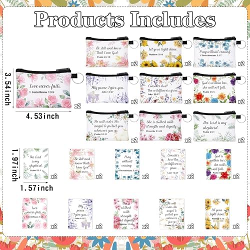 luck sea 20 Pcs Christian Gifts Bulk Makeup Bags with Floral Bible Verse Cards Cosmetic Pouch for Women Religious Church Mother's Day Supplies — view 3