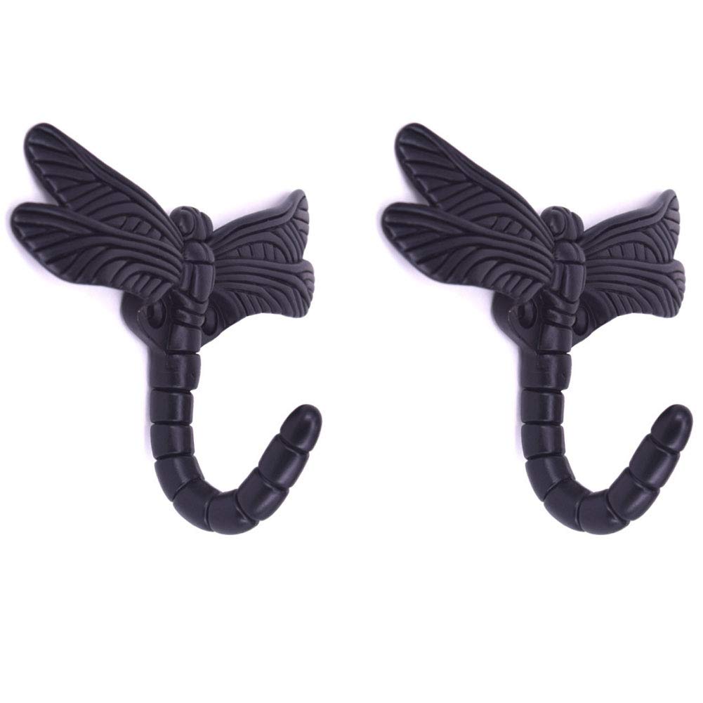 Geenite 2pcs Dragonfly Coat Hooks Decorative Creativity Wall Mounted Hanger Hook for Home Handbag Key Towel Bathrobe (Black)