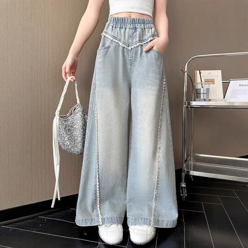 Baggy Pants for Girls Wide Leg Elastic High Waist Casual Denim Trousers Teen Fall Washed Straight Leg Jeans3