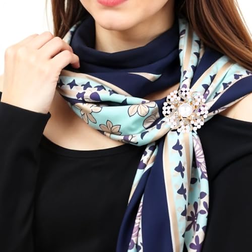 Image of Flower Scarf Ring, Scarf Clip Buckle for Women Camellia Four Leaf Clover Gardenia Pearl Shawl Brooch Decoration Accessories 4 PCS