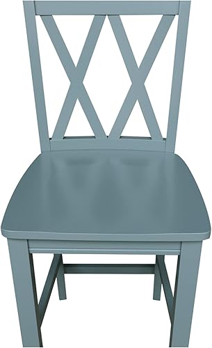 Miniatura 21 de IC International Concepts Taburete doble de altura de barra con respaldo en X de madera maciza, madera de parawood real, fácil de montar, 17.91