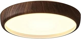 Round Wood Grain Ceiling Light, Semi Flush Mount Ceiling Lamp with Acrylic Shade and Iron Frame, Three Color Mode for Bedroom and Living Room