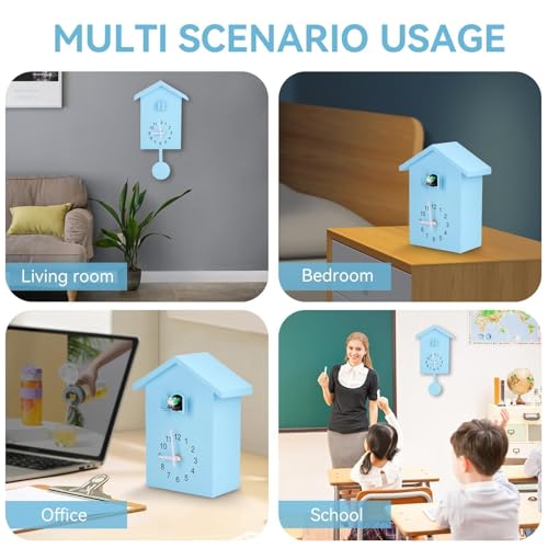 HERCHR Moderne Kuckucksuhr, Birdhouse blau Wanduhr Kuckucksuhr aus dem Fenster, Kleiner Vogelstunden Uhr für Zuhause Wohnzimmer Küche Büro Dekor