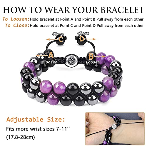 Triple Protection Bracelets For Men Women, Genuine Amethyst Black Obsidian Hematite 8Mm Beads Bracelet, Handmade Natural Stone Bracelets For Protection Healing Balance Birthday Anniversary Gift #TOP4