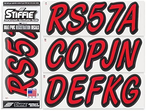 Whipline Solid Red/Black 3" Alpha-Numeric Registration Identification Numbers Stickers Decals for Boats & Personal Watercraft
