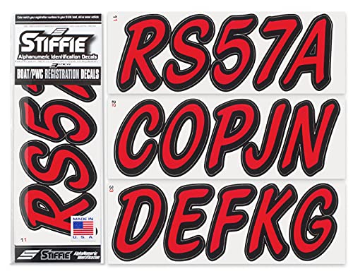 Image of Whipline Solid Red /Black 3 inch Alpha-Numeric Registration Identification Numbers Stickers Decals for Boats & Personal Watercraft