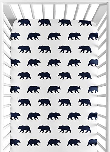 Navy Blue and White Bear Print Baby or Toddler Fitted Crib Sheet for Big Bear Collection by Sweet Jojo Designs