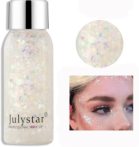 Gel de purpurina blanca para la cara y el cuerpo, lentejuelas de sirena, labios, ojos, uñas, maquillaje corporal con purpurina, líquido holográfico