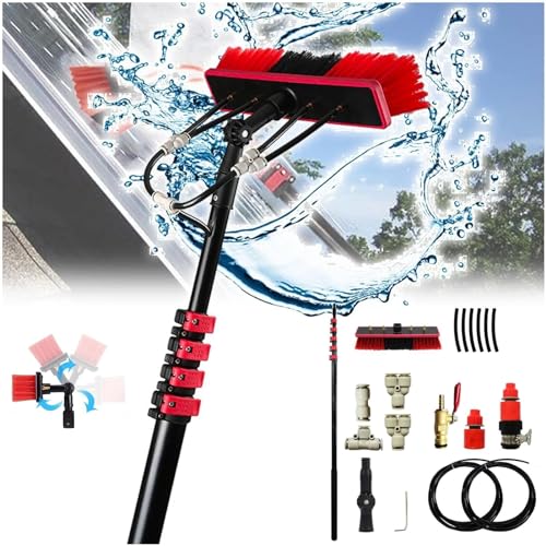 Kit de perche télescopique pour alimentation en eau et brosse de nettoyage réglable extérieure