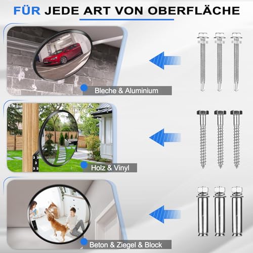 moveland Konvexspiegel - Verstellbarer Verkehrsspiegel 30 cm - Weitwinkel Spiegel Konvex Rund - Acryl Parabolspiegel - für Garage, Verkehr, Einfahrten, Büro, Hof, Lager (130 Grad konvex)