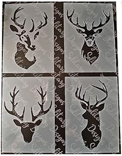 Shabby Chic Stencil 4X A7size (105x74mm) Stag Deer Heads Mini Selection Plastic Sheet