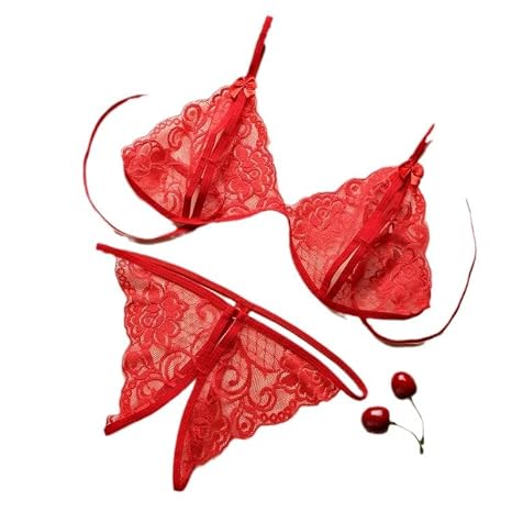 Bra Women's Lace Lingerie Sexy Set Underwear Lingerie Lace Adjustable Underwear Thong (Red)