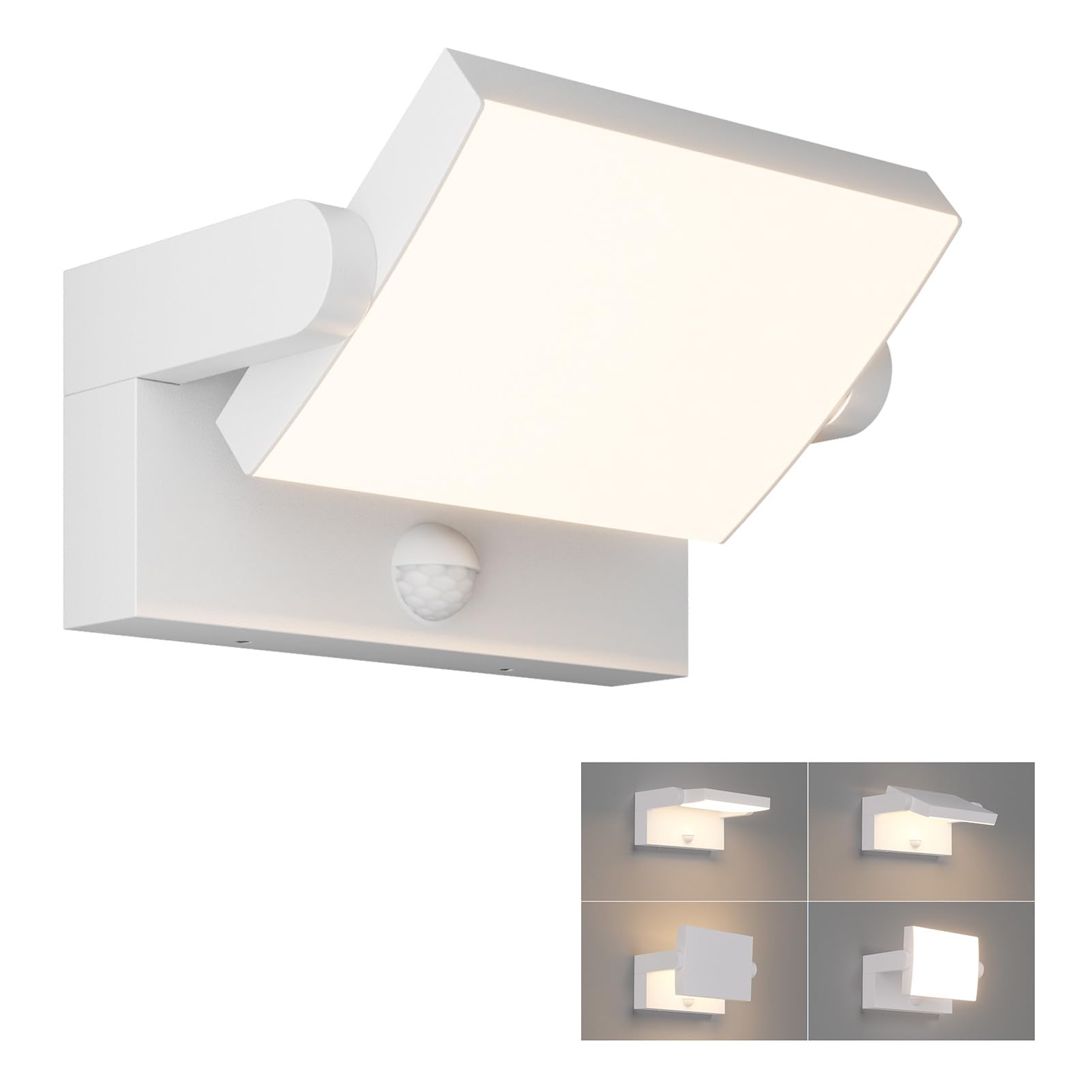 Klighten Lampa ścienna LED, 24 W, czujnik ruchu, IP65, lampa ścienna do wnętrz, na zewnątrz, panel obrotowy, lampa zewnętrzna do ogrodu, na taras, czarna, 1500 lumenów, ciepła biel 2700 – 3000 K